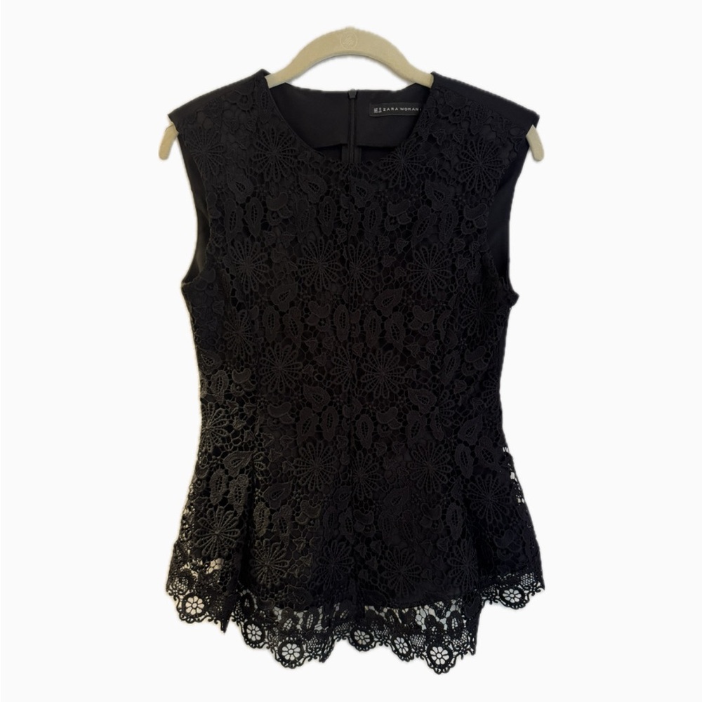 Zara Black Floral Lace Blouse